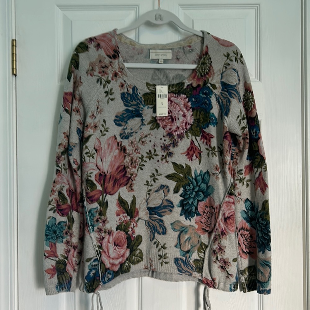 Anthropologie Angel of the North Floral Knit Sweater Medium NWT